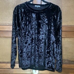Crushed Velvet Long-Sleeve Tee - Black